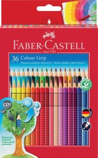 FABER-CASTELL Buntstift Colour GRIP - 36 Farben, Kartonetui ergonomische Dreikantform mit Namensfeld