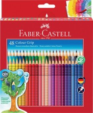 FABER-CASTELL Buntstift Colour GRIP - 48 Farben, Kartonetui ergonomische Dreikantform mit Namensfeld