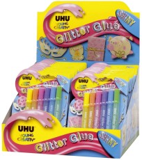 UHU® Young Creativ Glitter Glue SHINY - 6 x 10 ml, 6 Farben sortiert, Infokarte Glitterglue