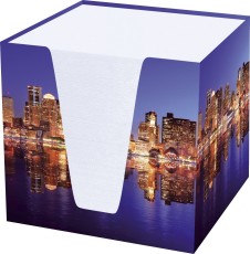 RNK Verlag Notizklotz Skyline - 900 Blatt, 70 g/qm, weiß, 92 x 92 x 92 mm Zettelbox Skyline 70 g/qm