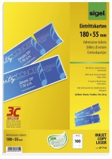 SIGEL Eintrittskarten mit Abriss - bedruckbar, 180x 55 mm, 100 Stück auf A4 Bögen, weiß weiß