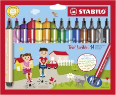 STABILO® Gefederter Dreikant-Filzstift - Trio Scribbi - 14er Pack - mit 14 verschiedenen Farben