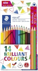 Staedtler® ergo soft® 157 Farbstifte - 3 mm, Kartonetui 12+2 Farben Farbstiftetui 12 + 2 Farben