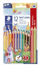 Staedtler® Farbstifte Bonuspack Noris Club® jumbo - 4 mm, dreikant, Kartonetui, 10+2 Farben + Spitzer