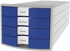 HAN Schubladenbox IMPULS - A4/C4, 4 geschlossene Schubladen, lichtgrau/blau Schubladenbox A4/C4 4