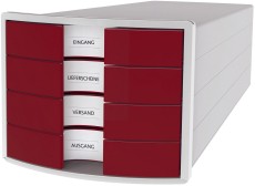 HAN Schubladenbox IMPULS - A4/C4, 4 geschlossene Schubladen, lichtgrau/rot Schubladenbox A4/C4 4