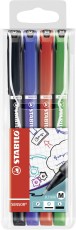 STABILO® Fineliner mit gefederter Spitze - SENSOR M - medium - 4er Pack - schwarz, blau, rot, grün