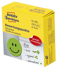 Avery Zweckform® 3858 Bewertungspunkt lachender Smiley - Ø 19 mm, Spender mit 250 Etiketten, grün