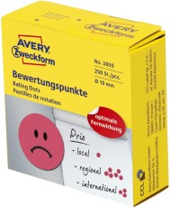Avery Zweckform® 3859 Bewertungspunkt trauriger Smiley - Ø 19 mm, Spender mit 250 Etiketten, rot