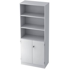 Hammerbacher Regal/Schrank - 5OH, 2OH Türen, Sockelblende, Weiß/Weiß Schrank mit Regalfächer