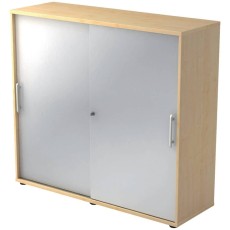 Hammerbacher Schiebetürschrank - 3OH, 120 cm, Relinggriff, Ahorn/Silber, mit Montageservice