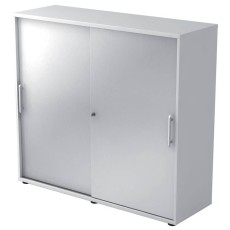 Hammerbacher Schiebetürschrank - 3OH, 120 cm, Relinggriff, Weiß/Silber, mit Montageservice