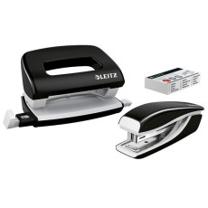 Leitz 5561 Set Mini Locher Heftgerät NeXXt WOW - schwarz metallic inkl. Heftklammern Nr. 10 Metall