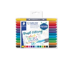 Staedtler® Fasermaler brushletter duo - 12 Farben, sortiert Zweispitzmaler mit Pinselspitze