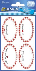 Avery Zweckform® Einmachetiketten Karo - oval, rot/weiß, 8 Stück Haushaltsetikett 120 mm 76 mm