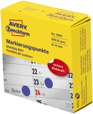 Avery Zweckform® 3853 Markierungspunkte - Ø 10 mm, Spender mit 800 Etiketten, blau blau Ø 10 mm