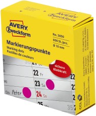 Avery Zweckform® 3850 Markierungspunkte - Ø 10 mm, Spender mit 800 Etiketten, magenta magenta