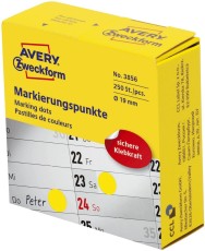Avery Zweckform® 3856 Markierungspunkte - Ø 19 mm, Spender mit 250 Etiketten, gelb gelb Ø 19 mm