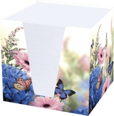 RNK Verlag Notizklotz Hortensie - 900 Blatt, 70 g/qm, weiß, 92 x 92 x 92 mm Zettelbox Hortensie