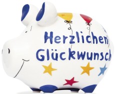 KCG Spardose Schwein Herzlichen Glückwunsch - Keramik, klein Spardose Schwein 13 cm 11 cm Keramik
