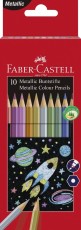 FABER-CASTELL Buntstift - 10 Farben metallic Farbstiftetui 10 Farben sortiert - 2,8 mm hexagonal