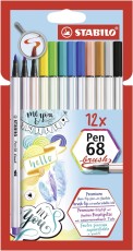 STABILO® Premium-Filzstift mit Pinselspitze für variable Strichstärken - Pen 68 brush - 12er Pack - mit 12 verschiedenen Farben