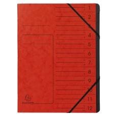 Exacompta Ordnungsmappe - 12 Fächer, A4, Colorspan-Karton, rot Ordnungsmappe 12 rot A4 Gummizug