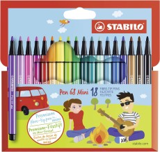 STABILO® Premium-Filzstift - Pen 68 Mini - 18er Pack - mit 18 verschiedenen Farben ca. 1 mm