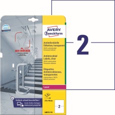 Avery Zweckform® L8012-10 Antimikrobielle Etiketten - 210 x 148 mm, permanent, transparent, 20 Stück