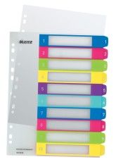 Leitz 1243 Register Serie WOW - 1-10, A4 Überbreite, 10 Blatt, farbig volldeckend Register 1-10