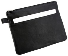 Alassio® Mehrwegbeutel - 25 x 19 cm, Echt Leder, Vortasche, schwarz Reißverschlusstasche schwarz