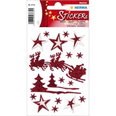 HERMA 3734 Sticker MAGIC Schlittenfahrt, glittery Weihnachtsetiketten Schlittenfahrt 18 Stück