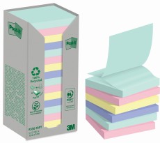 Post-it® Haftnotizblock Recycling Notes - 76 x 76 mm, sortiert, 16 x 100 Blatt Haftnotiz 76 mm