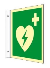 moedel® Fahnenschild Automatisierter ext. Defibrillator ISO 7010, Kunststoff langnachleuchtend, 20x20 cm