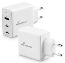 MediaRange Ladegerät Steckdose USB-A/2x USB-C Ladestecker USB-A und 2x USB-C weiß 54 x 91 x 30 mm