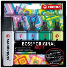 STABILO® Textmarkeretui BOSS® ORIGINAL Etui ARTY - sortiert, Etui mit 5 Stiften Textmarker