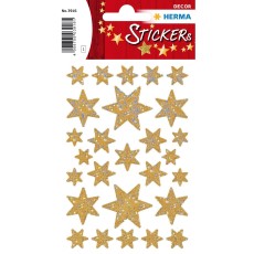 HERMA 3916 Sticker DECOR Sterne 6-zackig, gold/irisierende Folie Weihnachtsetiketten Sterne gold