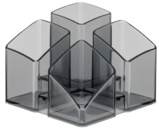 HAN Schreibtisch-Köcher SCALA - 4 Fächern, transparent-grau mit möbelschonenden Gummifüsschen