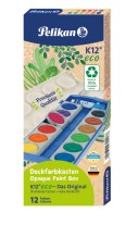 Pelikan® Deckfarbkasten K12® eco - 12 Farben + Deckweiß, weiß/hellblau 95% recyceltem Kunststoff