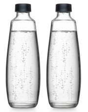 sodastream Trinkflasche Glas 1 Liter - transparent/schwarz, 2er-Pack Trinkflasche Glas 1,0 Liter