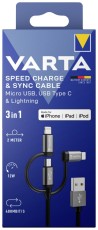 Varta Speed Charge & Sync Kabel 3in1 USB , 2 m, schwarz USB Kabel 2,0 m schwarz