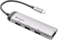 Verbatim USB-Hub 3.1-C Multiport 4x USB Typ-A Kabel 15cm silber USB Hub silber USB 3.2 Gen. 1 Typ-C