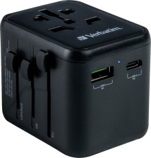 Verbatim Ladeadapter Universal Travel - UTA-02, Anschlüsse für USB Typ-A/C & Stromstecker, schwarz