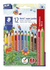 Staedtler® Farbstifte Bonuspack Noris Club® super jumbo - 4 mm, dreikant, Kartonetui, 10+2 Farben + Spitzer