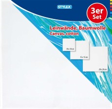 STYLEX® Keilrahmen - bespannt, 3er Set, weiß Keilrahmen 10 x 10 cm, 15 x 15 cm, 20 x 20 cm