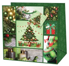 Weihn. Geschenktragetasche Deko grün - 15 x 14,5 x 6 cm Mindestabnahmemenge - 5 Stück. Deko grün