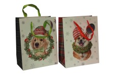 Weihn. Geschenktragetasche Hund 2 Motive sortiert - 18 x 23 x 10 cm Mindestabnahmemenge - 12 Stück.