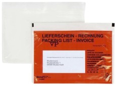 DOCUFIX Begleitpapiertaschen mit Aufdruck Lieferschein-Rechnung - C6, 250 Stück C6 rot ca. 35 mym