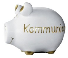 Spardose Schwein Kommunion - weiß, klein Spardose Schwein Kommunion 12,5 cm 9 cm Keramik