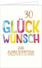 Geburtstagskarte Zahl 30 geprägt - inkl. Umschlag Mindestabnahmemenge - 5 Stück. inkl. Umschlag